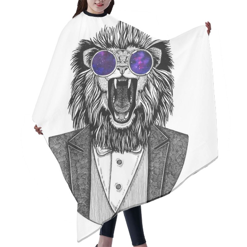 Personality  Lion Hipster Animal Hand Drawn Image For Tattoo, Emblem, Badge, Logo, Patch, T-shirt Hair Cutting Cape