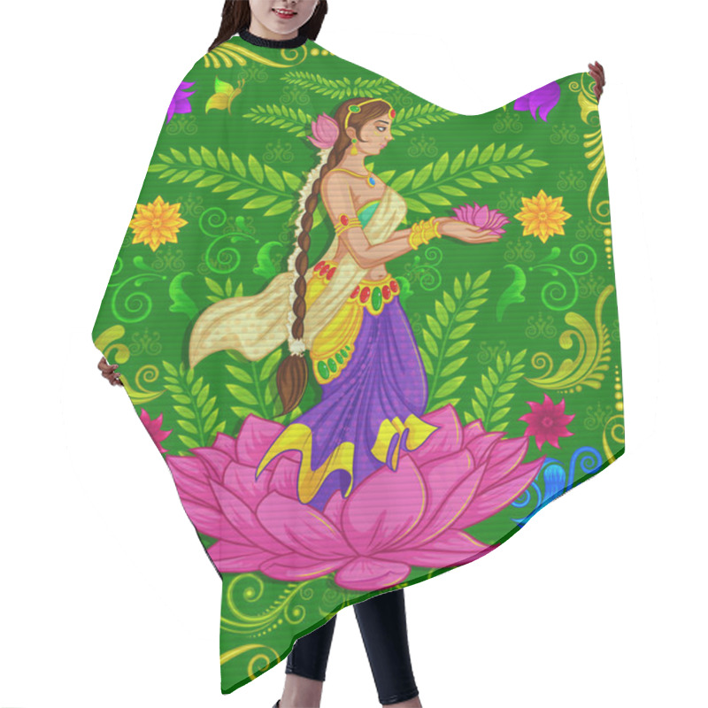 Personality  Indian Girl Welcoming With Indian Style Background And Floral Pattern Hair Cutting Cape