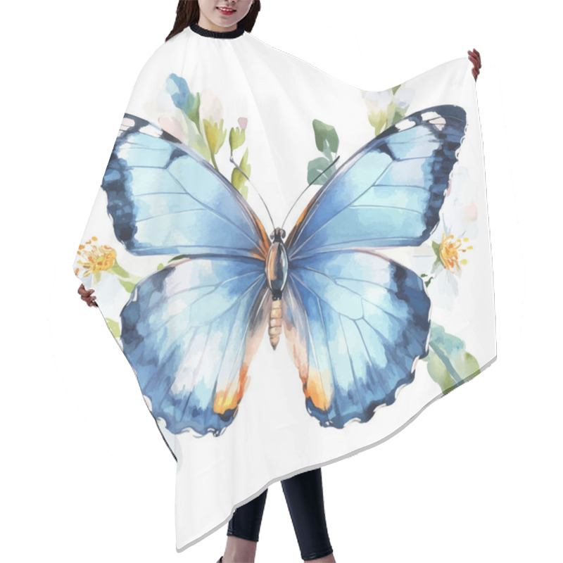 Personality  Vibrant Blue Butterfly With White Floral Accents Hair Cutting Cape