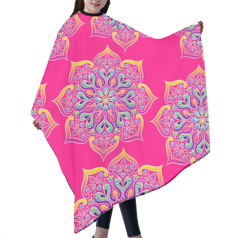 Personality  Indian Ornamental Seamless Pattern. Ethnic Folk Mandala. Hand Drawn Ornament. Hair Cutting Cape