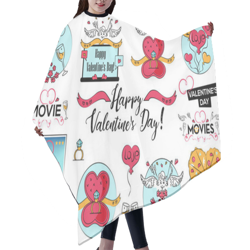 Personality  Set Of Valentines Day Vector Illustration In Cartoon Style, Stiker, Postcard, Web Cover, Banner Hair Cutting Cape