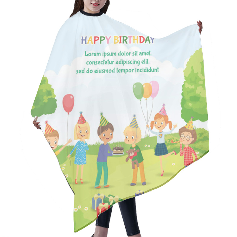 Personality  Cute Boy Celebrating Birthday With Her Friends In The Park Hair Cutting Cape