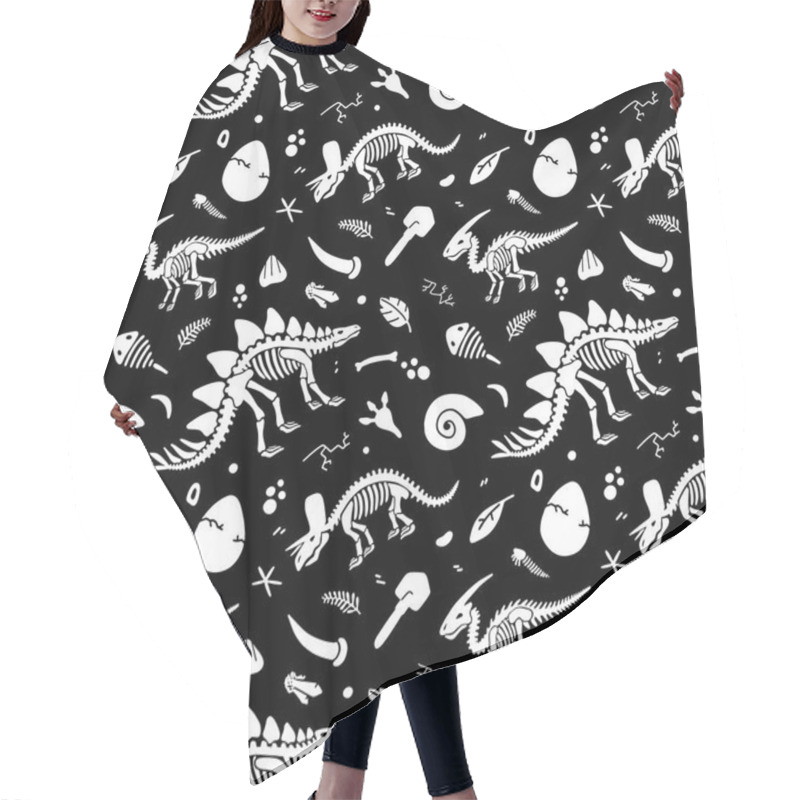 Personality  Dinosaur Skeletons And Fossils. Vector Seamless Pattern.  Hair Cutting Cape