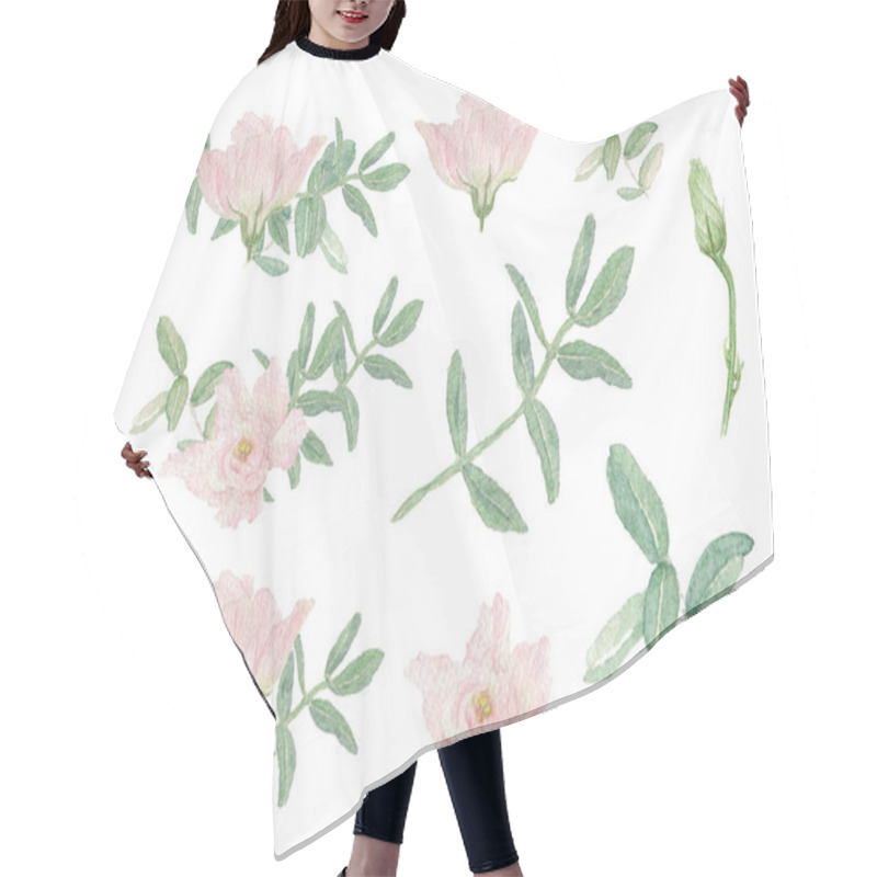 Personality  Watercolor Illustration Set Of Elements And Corners, Pastel Pink Flowers, Green Leaves Drawn By Hand On A White Background. Flower Composition For Wedding, Birthday Cards, Decoration. Hair Cutting Cape