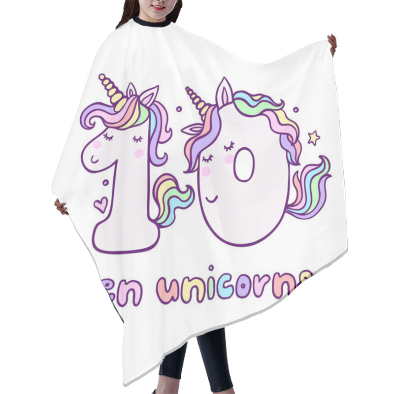 Personality  Cute Number Ten Unicorn Character Vector Illustration Hair Cutting Cape