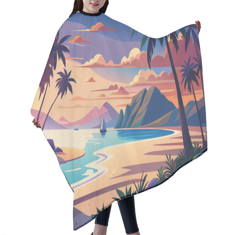 Personality  Summer Tropical Beach Landscape Background Hair Cutting Cape