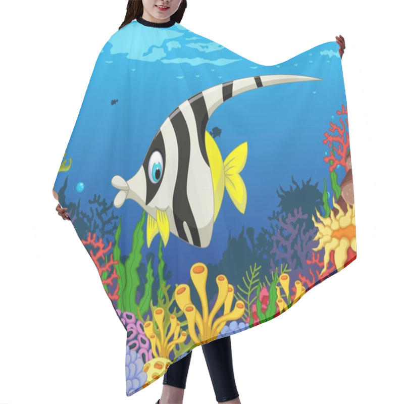 Personality  Funny Black And White Angel Fish Cartoon With Beauty Sea Life Background Hair Cutting Cape