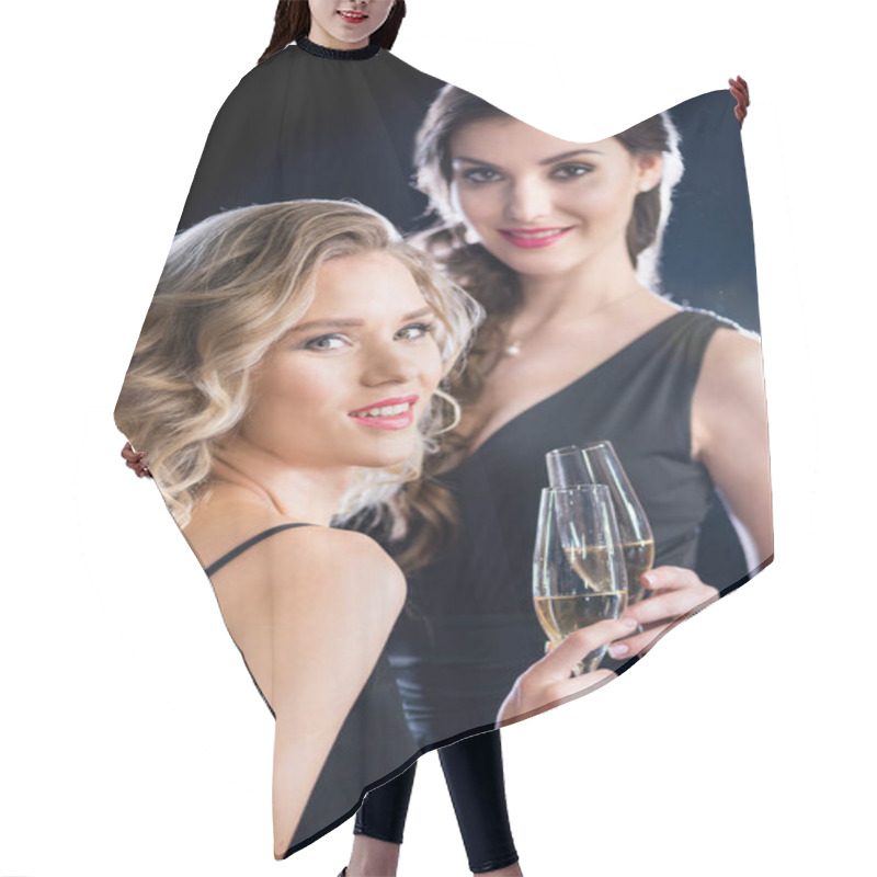 Personality  Young Women Drinking Champagne  Hair Cutting Cape