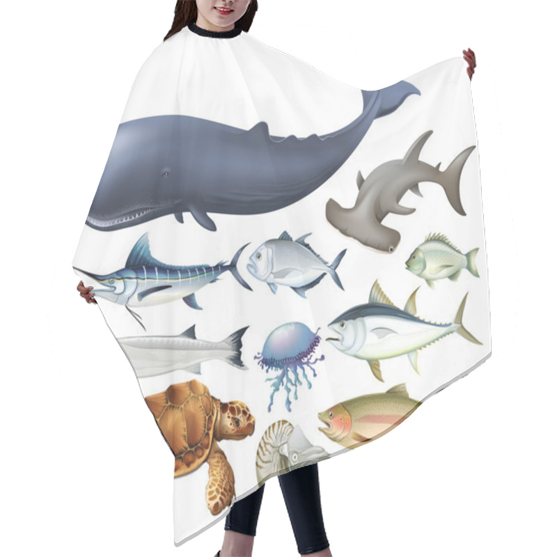 Personality  Aquatic Animals On White Hair Cutting Cape