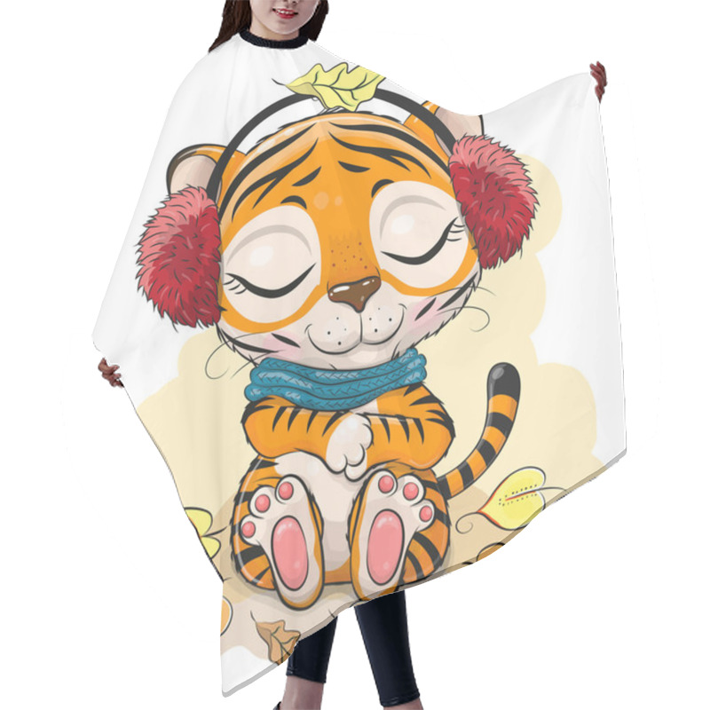 Personality  Cute Cartoon Tiger With Fur Headphones And Scarf Hair Cutting Cape