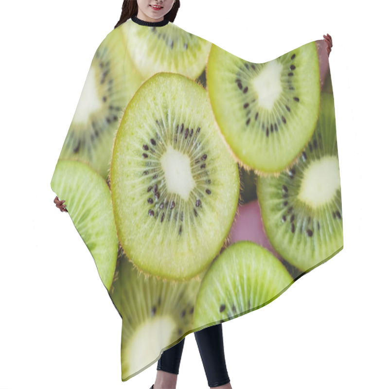 Personality  Top View Of Sliced Fresh Kiwi On Pink, Close Up Hair Cutting Cape