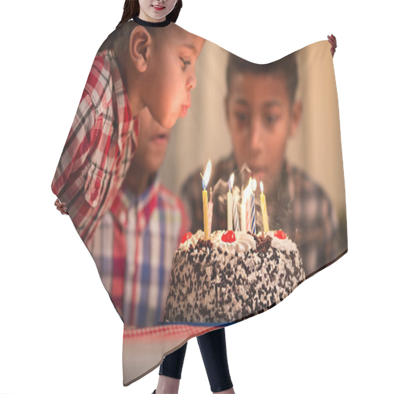 Personality  Black Toddler Blowing Candles Out. Hair Cutting Cape