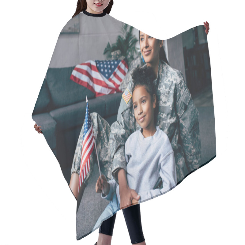 Personality  Daughter And Soldier With American Flag Hair Cutting Cape