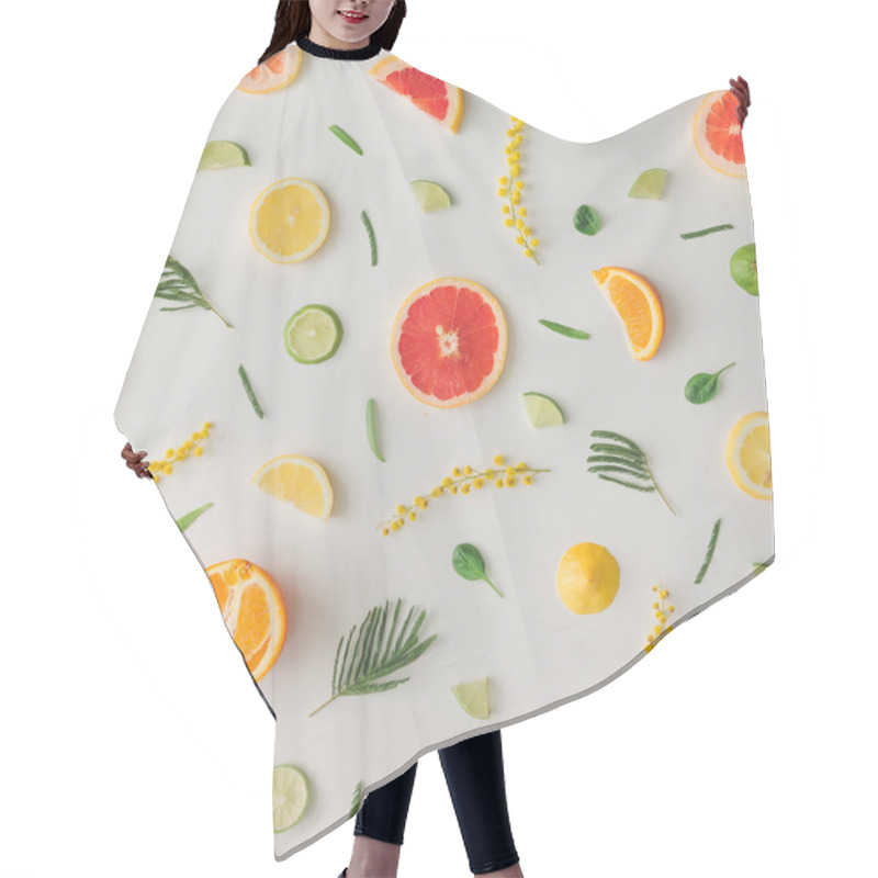 Personality  Pattern Of Lemons And Oranges With Grapefruit And Flowers Hair Cutting Cape