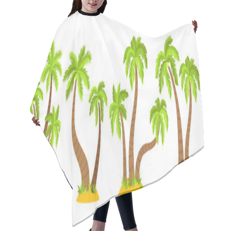 Personality  Tropical Island Palm Trees Cartoon Set Vector Hair Cutting Cape