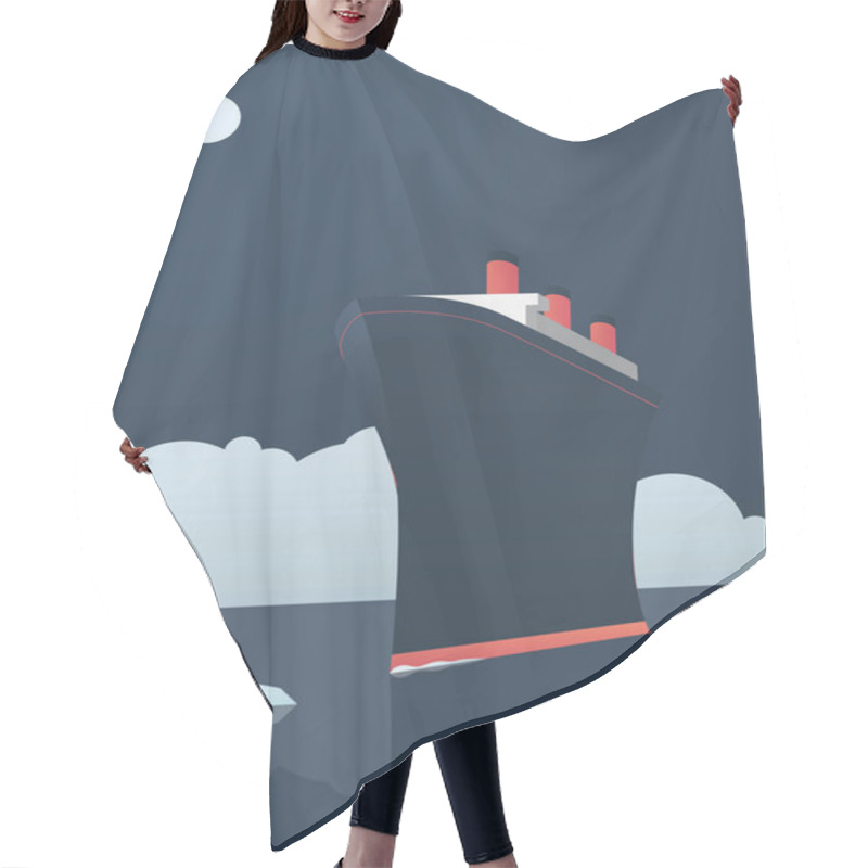 Personality  Risky Adventure Exploration Business Concept. Fearless Explorer Ship And Icebergs In Sea. Hair Cutting Cape