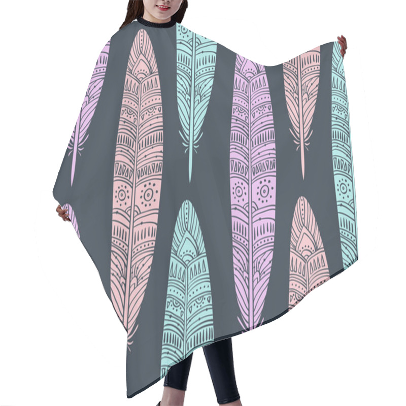 Personality  Seamless Pattern With Boho Feathers Hair Cutting Cape