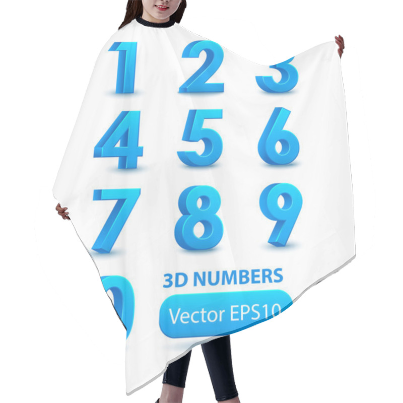 Personality  Blue 3d Numbers. Vector Set. Hair Cutting Cape