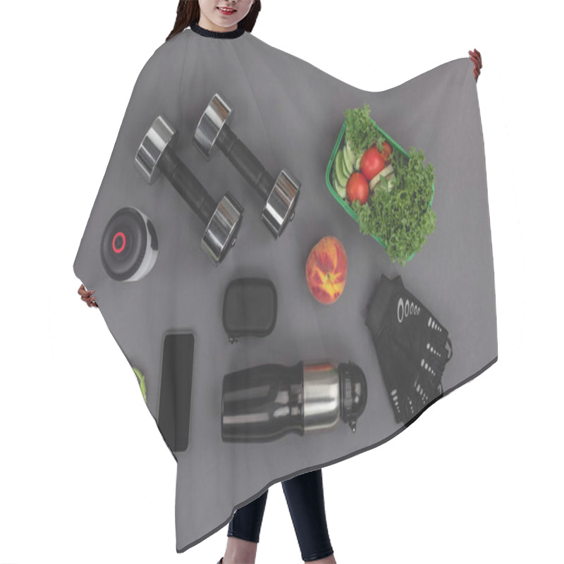 Personality  Dumbbells With Vegetable Salad And Gadgets Hair Cutting Cape