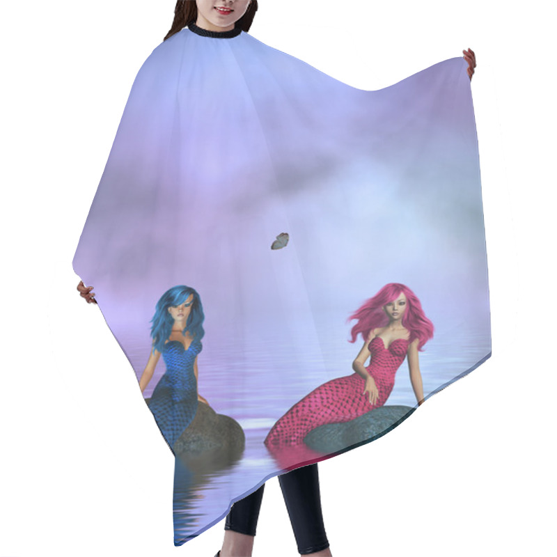 Personality  Two Mermaids Sitting On A Rock Hair Cutting Cape