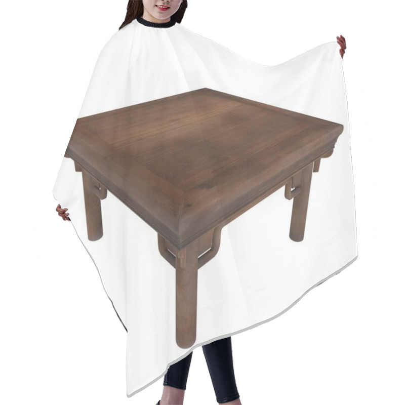 Personality  Elegant Wooden Square Table Suitable For Various Interior Styles, Isolated On White Background. Hair Cutting Cape