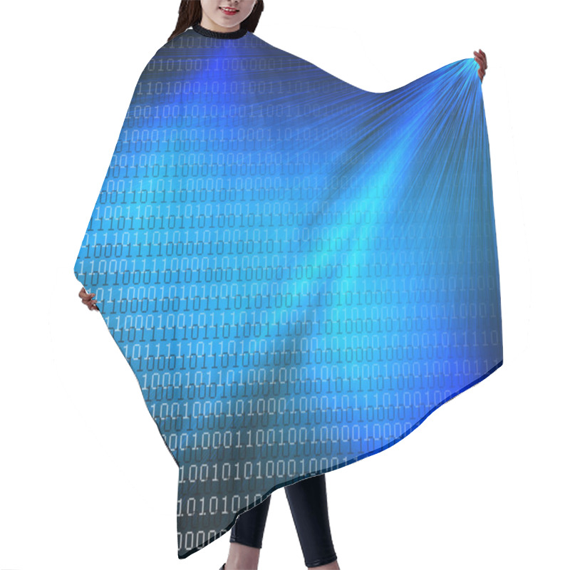 Personality  Abstract Blue Background With Binary Digits Pattern And Light Rays Hair Cutting Cape