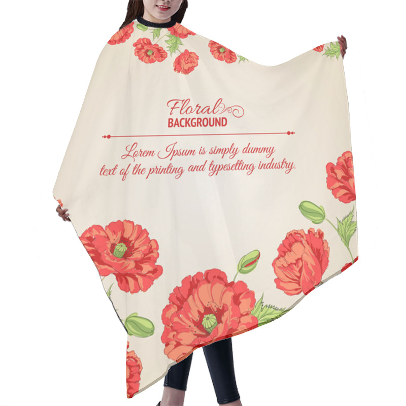 Personality  Card With Stylized Poppy Flowers. Hair Cutting Cape