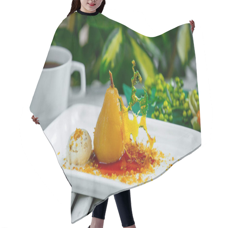 Personality  Sweet Pear With Ice Cream In The Plate Hair Cutting Cape