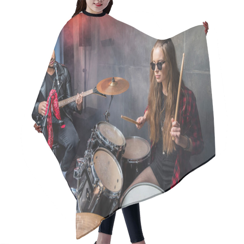 Personality  Woman Playing Drums Hair Cutting Cape