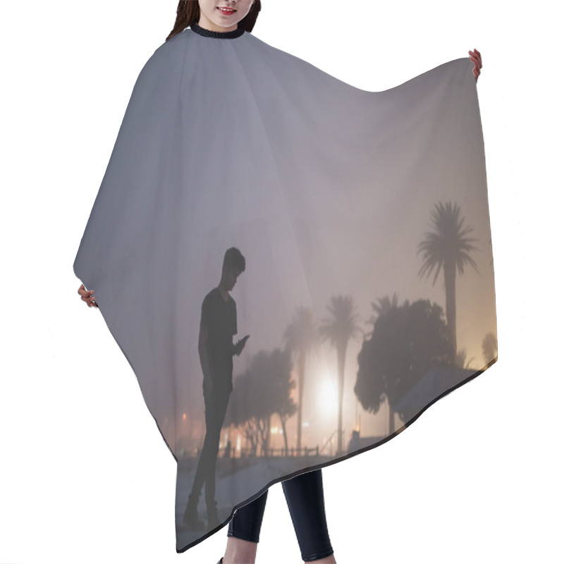 Personality  Silhouette Of Young Man Walking On Beach In Mist  Hair Cutting Cape