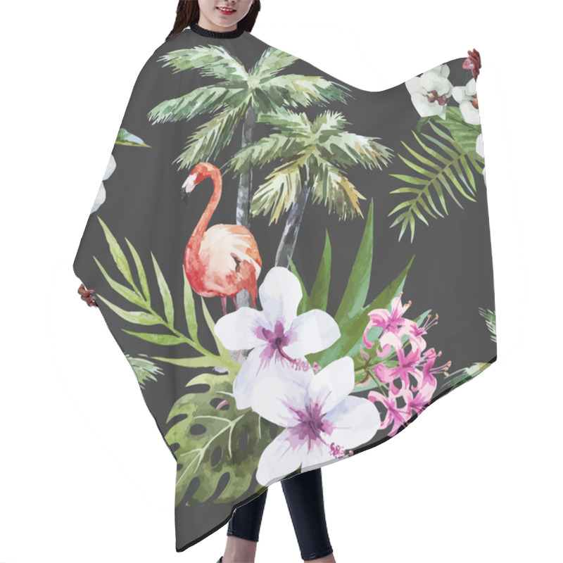 Personality  Flamingo With Palms And Flowers Hair Cutting Cape