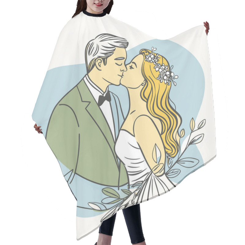 Personality  Cute Newlywed Couple In Love Floral Wedding Illustration In Flat Style Hair Cutting Cape