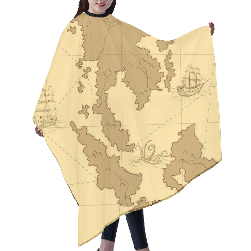 Personality  Old Map With A Compass And Ships Hair Cutting Cape