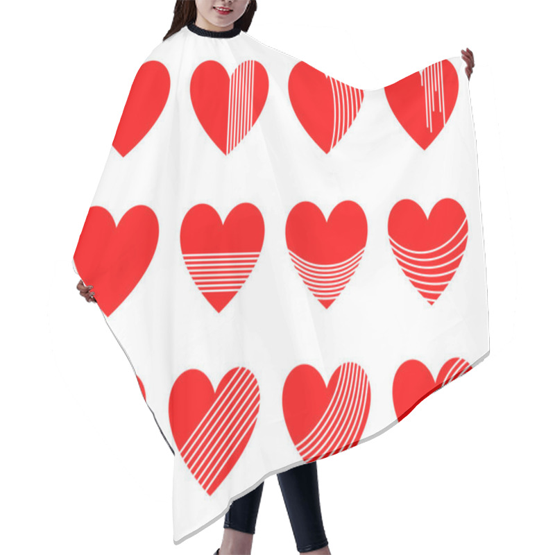 Personality  Collection Of Red Hearts Featuring Diverse Stripe Patterns, Symbolizing Love, Romance, And Creativity. Perfect For Use In Valentine's Day Materials, Graphic Design, And Romantic Decoration Projects. Hair Cutting Cape