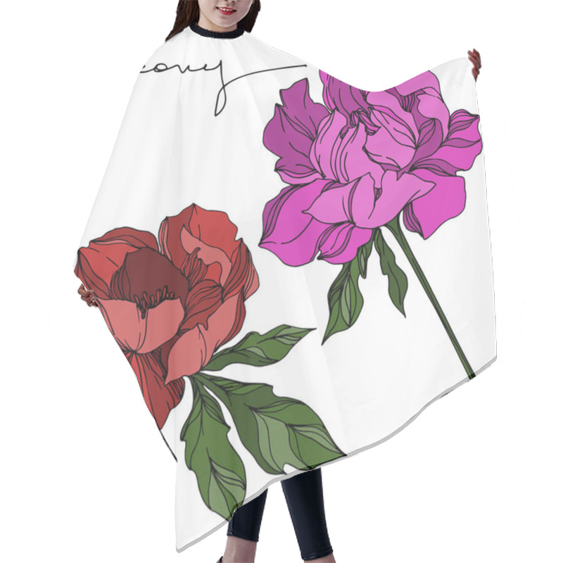 Personality  Vector Peony Floral Botanical Flowers. Black And White Engraved  Hair Cutting Cape