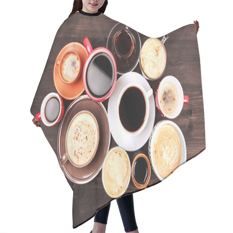 Personality  Many Cups Of Coffee On Wooden Table Hair Cutting Cape