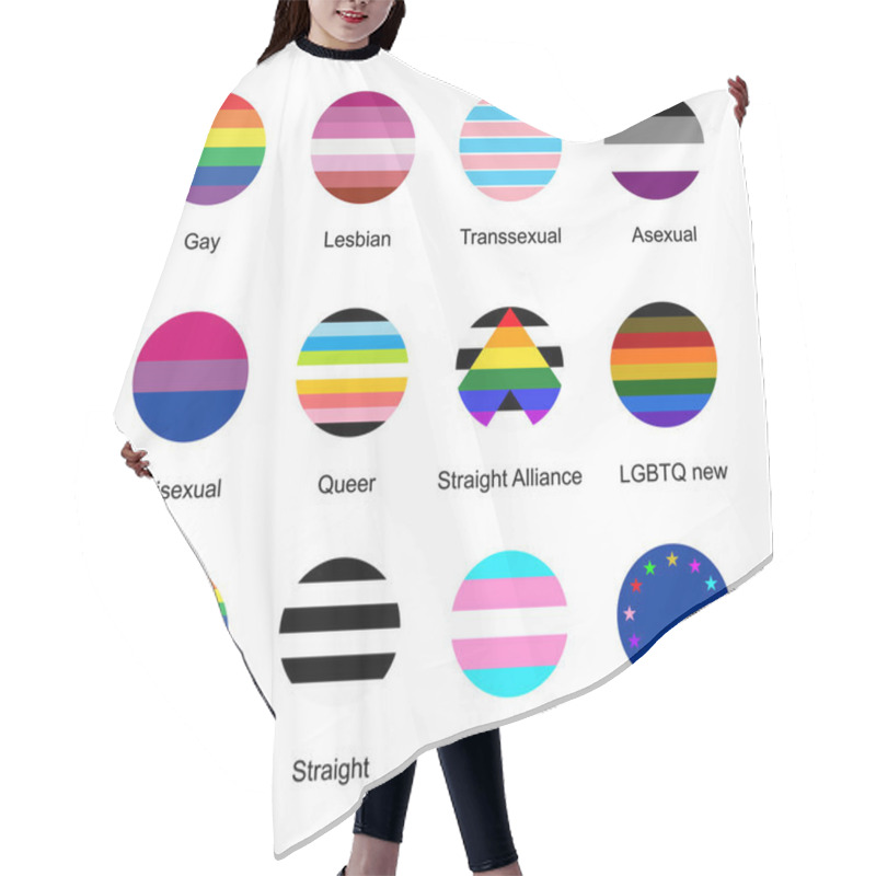 Personality  Circle Badge Flag Gay Vector Illustration. LGBT Pride Symbol, Lesbian Sign, Trans Sexual Culture, Homosexual, Asexual, Bisexual, Queer, Straight, Trans Gender. Human Rights And Freedom. LGBTQ Culture. Hair Cutting Cape