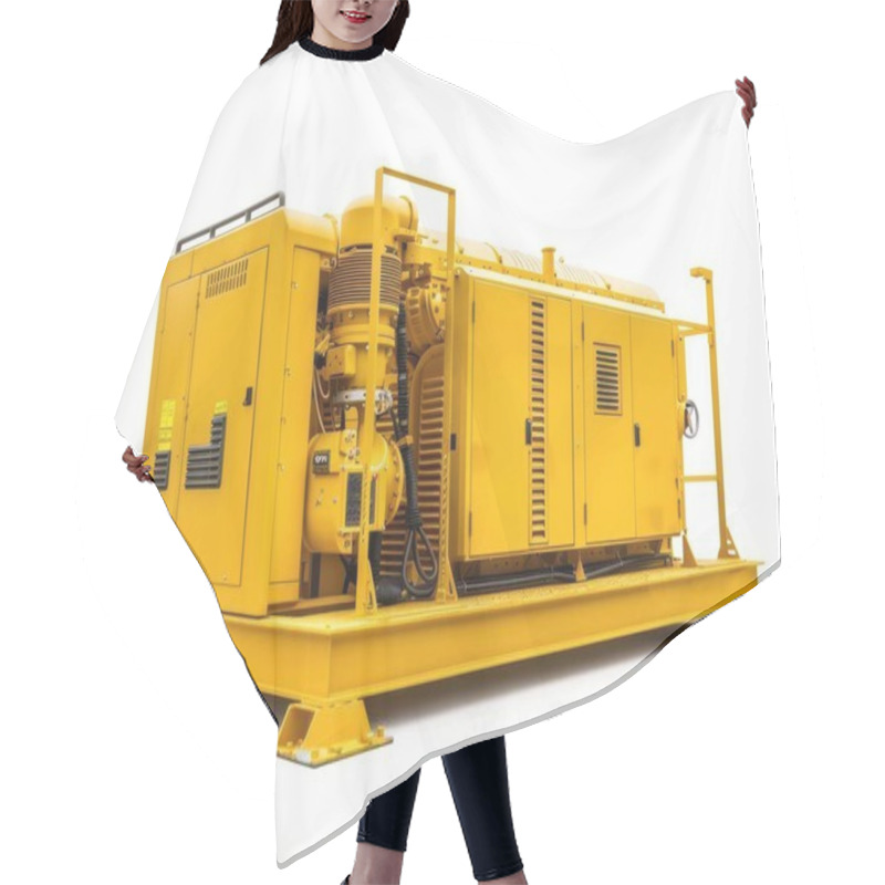 Personality  Industrial Yellow Diesel Generator, Showcasing Robust Engineering And Powerful Performance In A Portable Design. Hair Cutting Cape