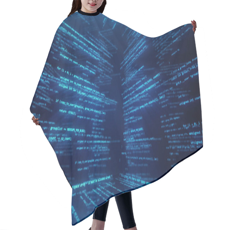 Personality  Virtual Space With Running Code In The Form Of Cubes 3d Illustration Hair Cutting Cape