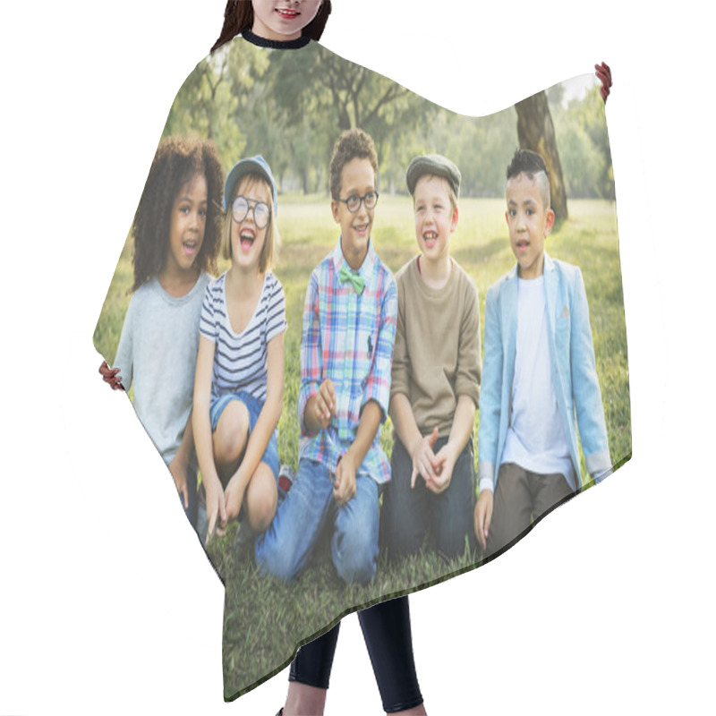 Personality  Kids Laughing And Have Fun Hair Cutting Cape