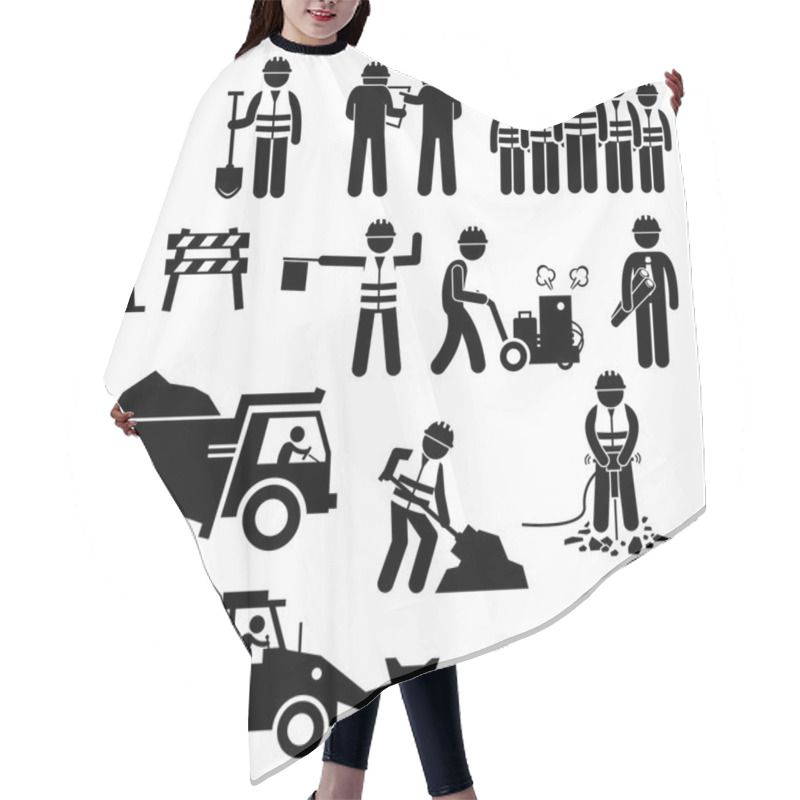 Personality  Road Construction Worker Stick Figure Pictogram Icons Hair Cutting Cape