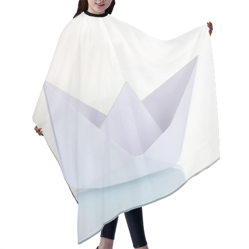 Personality  Origami Paper Boat Isolated On White Hair Cutting Cape