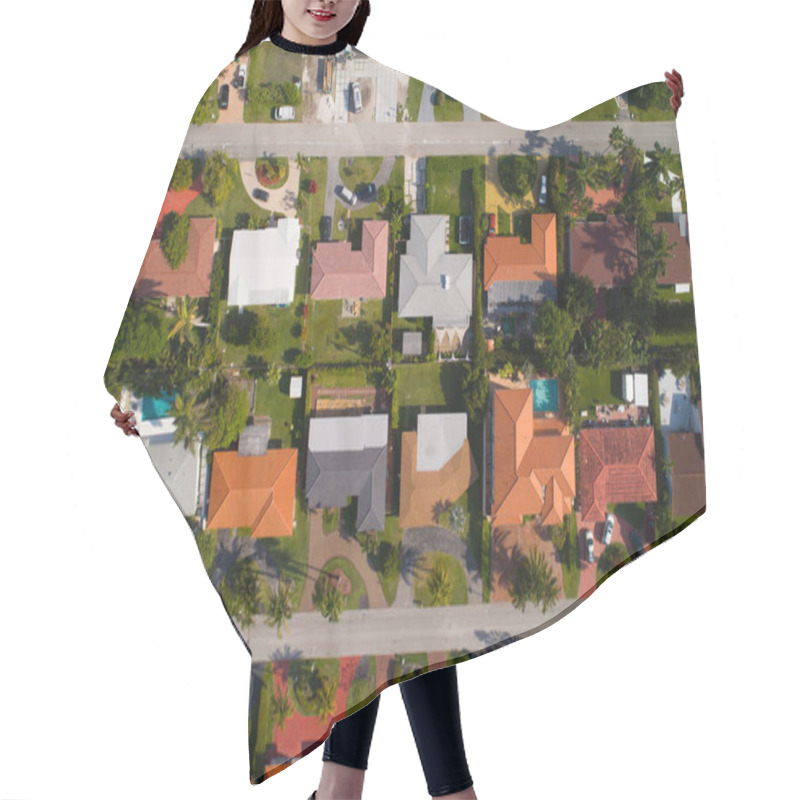 Personality  Aerial Image Direcrtly Above Homes Hair Cutting Cape