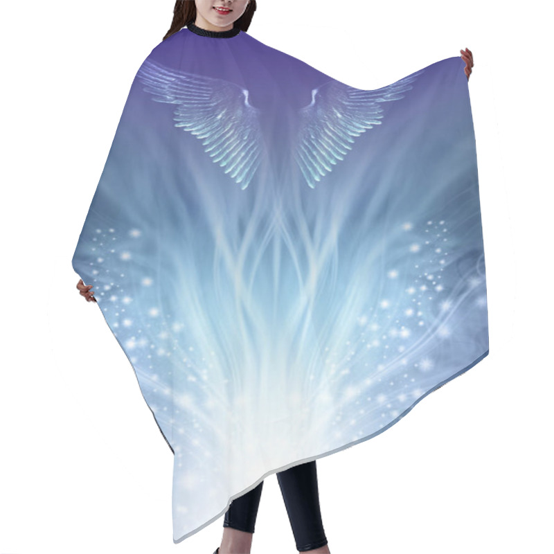 Personality  Guardian Angel Rising Up Vision - Flowing White Light With Sparkles Radiating Outwards And Shimmering Angel Wings On Blue Green Above With Space For Messages Ideal For A Spiritual Theme Hair Cutting Cape