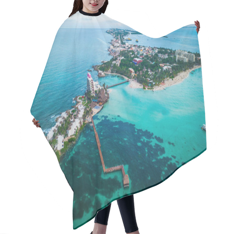 Personality  Aerial Of Cancun Mexico Riviera Maya Coastal Beach With Blue Turquoise Waters At Mexico's Famous Tourist Landmarks For Vacation And Holidaymakers Hair Cutting Cape