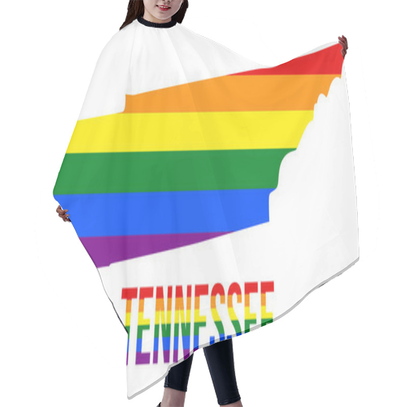 Personality  Tennessee State Map In LGBT Rainbow Flag Comprised Six Stripes With Tennessee LGBT Text Hair Cutting Cape