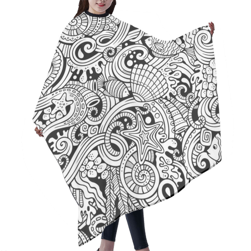 Personality  Cartoon Doodles Under Water Life Seamless Pattern Hair Cutting Cape