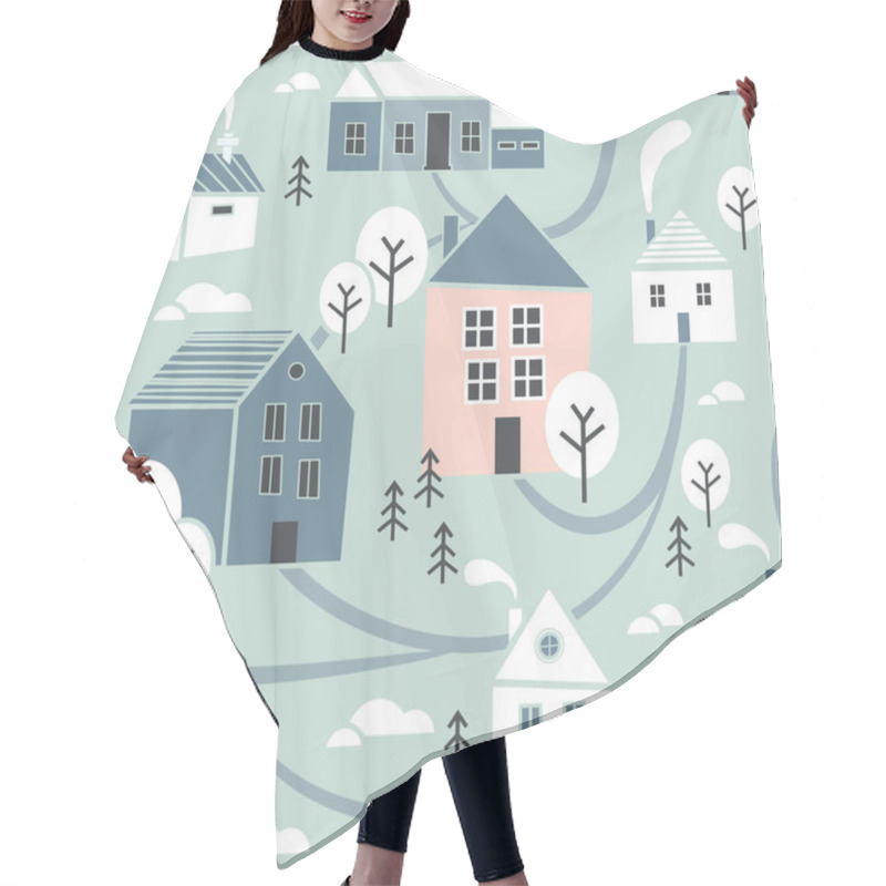 Personality  Northern Town. Seamless Pattern For Winter, New Year And Christmas Theme. Creative. Hand Drawn Christmas Background. Vector Illustration Hair Cutting Cape