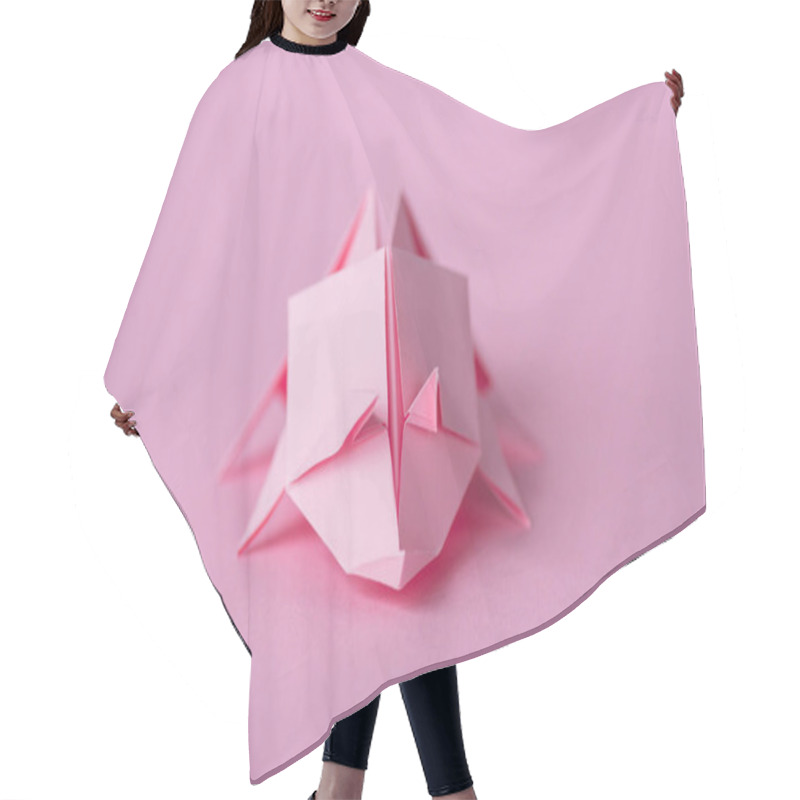 Personality  Selective Focus Of Small Origami Rhinoceros On Pink With Copy Space  Hair Cutting Cape