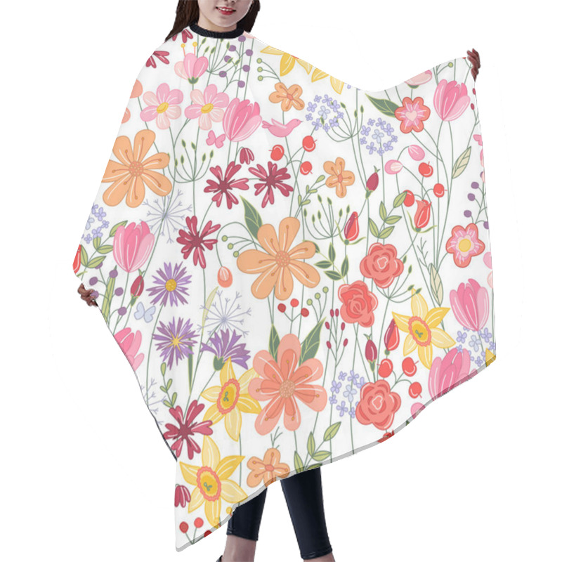 Personality  Seamless Pattern With Contour Summer Flowers Hair Cutting Cape